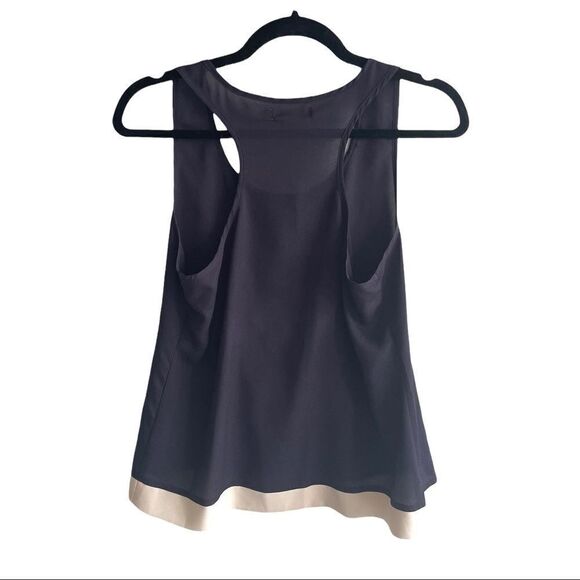 Comme TOI Sleeveless Racerback Tank Top Blouse Birds Doves Navy Blue Cream S - Picture 4 of 5
